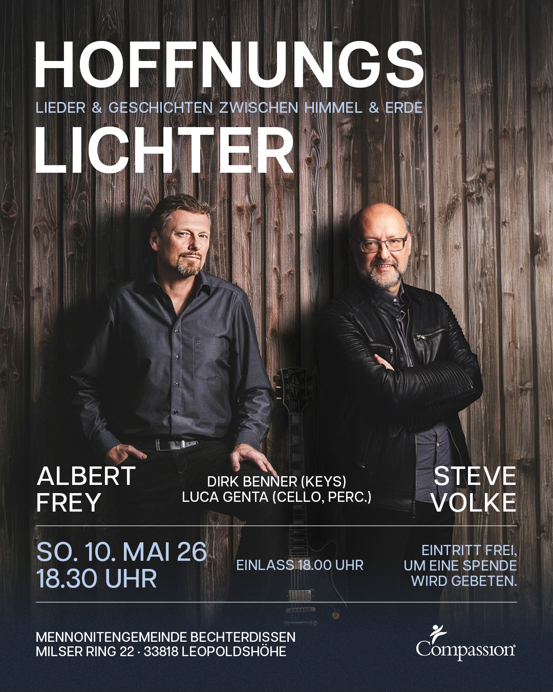 Herzliche Einladung zum Konzert mit Albert Frey und Steve Volke am 10. Mai um 18:30 Uhr